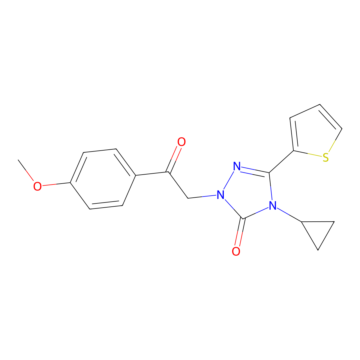 4-cyclopropyl-1-(2-(4-methoxyphenyl)-2-oxoethyl)-3-(thiophen-2-yl)-1H-1,2,4-triazol-5(4H)-one molecular structure, CAS 1428366-84-0