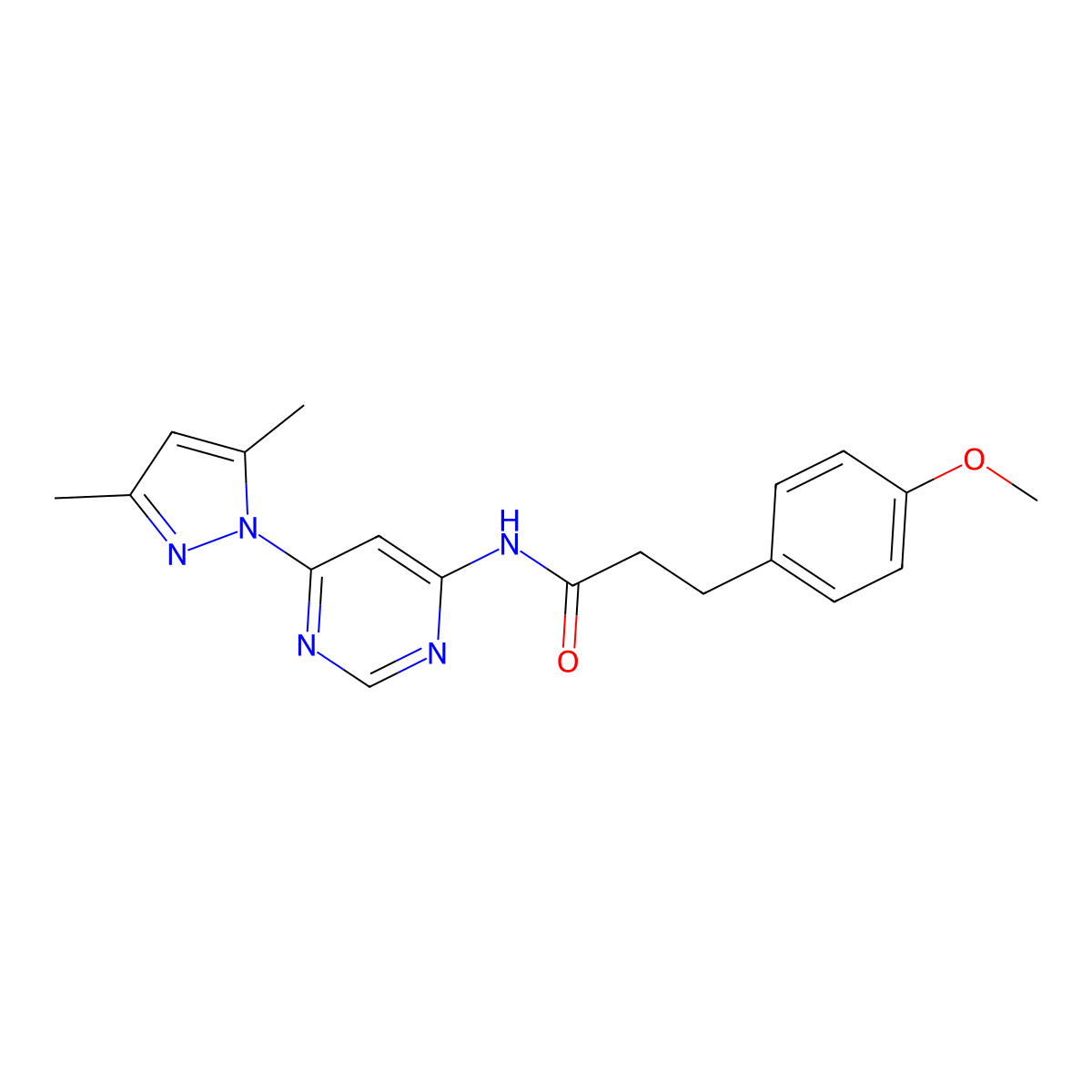 N-[6-(3,5-dimethyl-1H-pyrazol-1-yl)pyrimidin-4-yl]-3-(4-methoxyphenyl)propanamide molecular structure, CAS 1428366-88-4