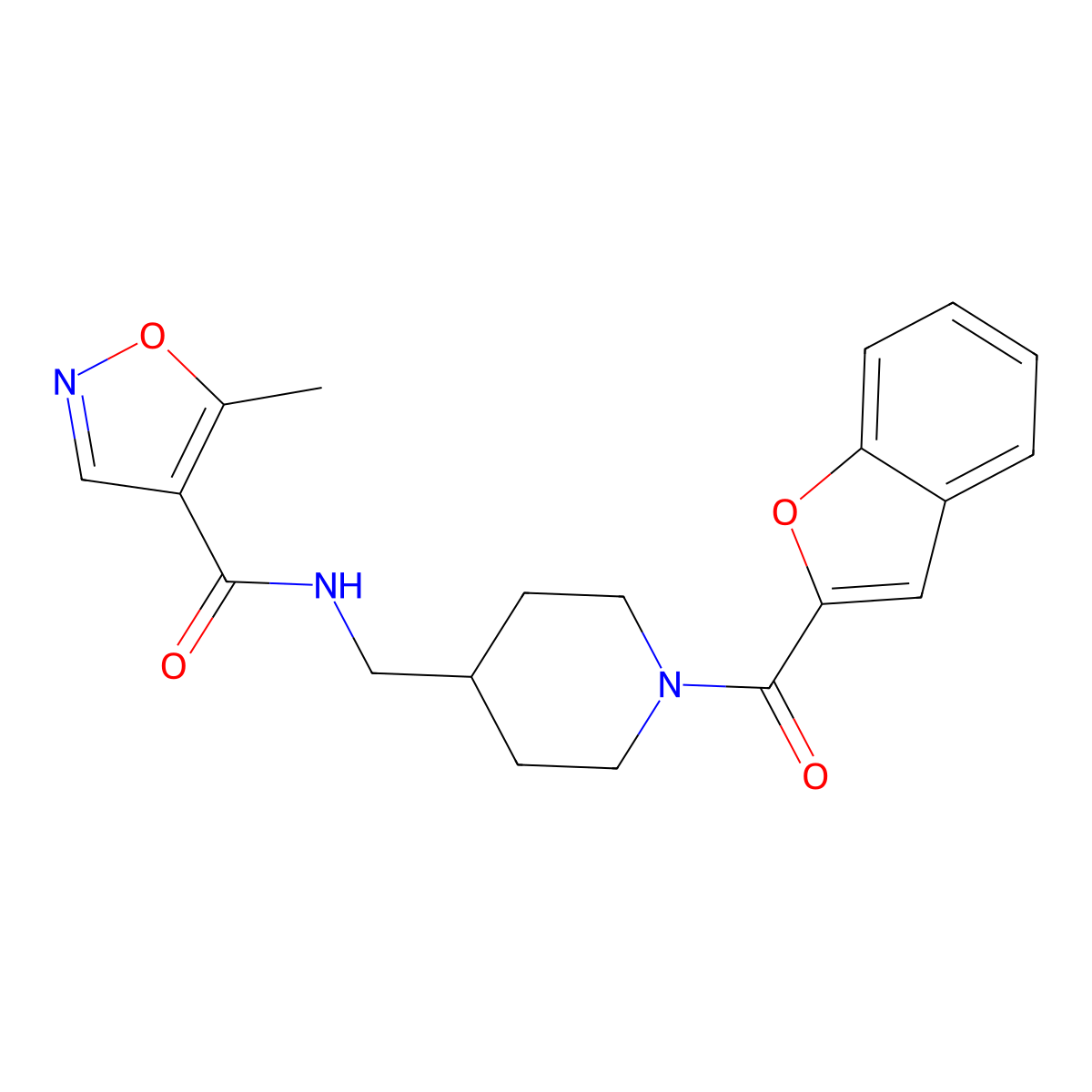 N-((1-(benzofuran-2-carbonyl)piperidin-4-yl)methyl)-5-methylisoxazole-4-carboxamide molecular structure, CAS 1428366-94-2