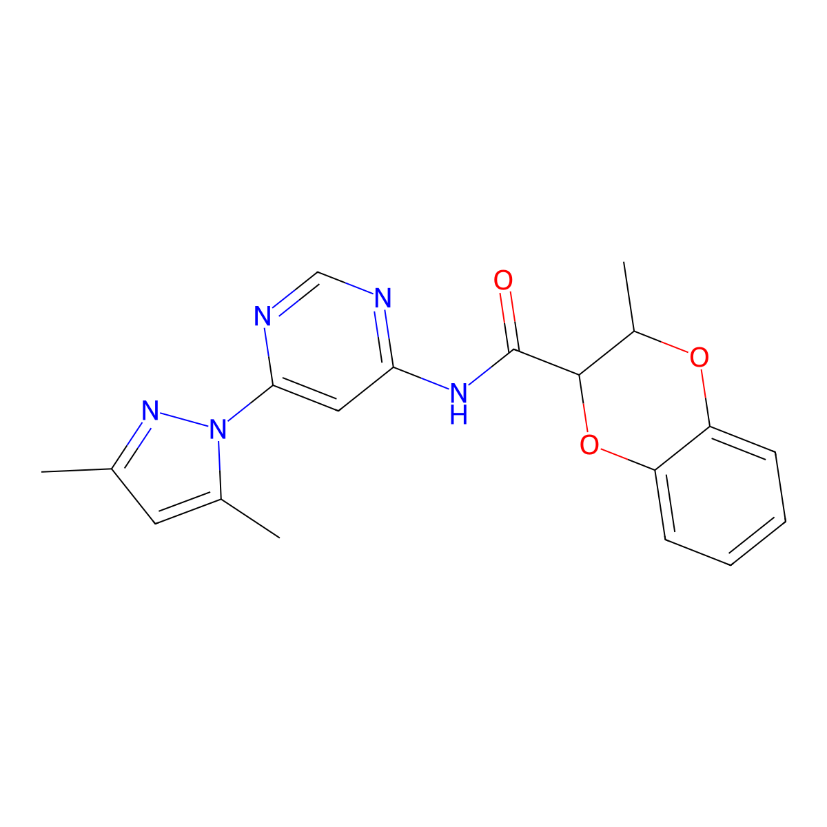 N-(6-(3,5-dimethyl-1H-pyrazol-1-yl)pyrimidin-4-yl)-3-methyl-2,3-dihydrobenzo[b][1,4]dioxine-2-carboxamide molecular structure, CAS 1428366-95-3