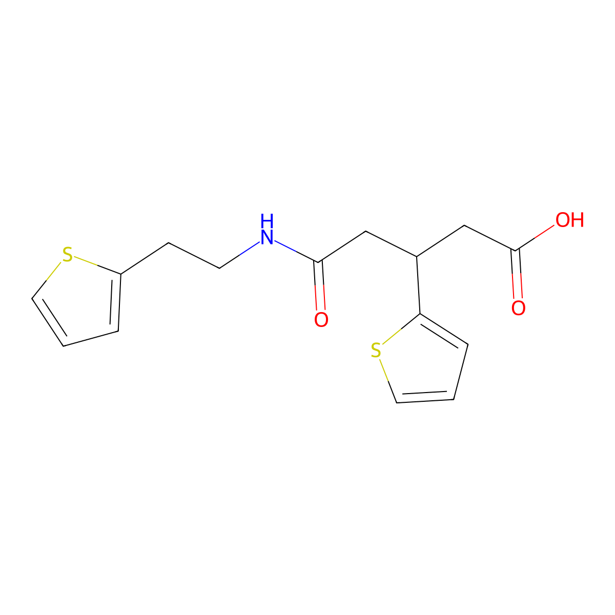 5-Oxo-3-(thiophen-2-yl)-5-((2-(thiophen-2-yl)ethyl)amino)pentanoic acid molecular structure, CAS 1428367-00-3