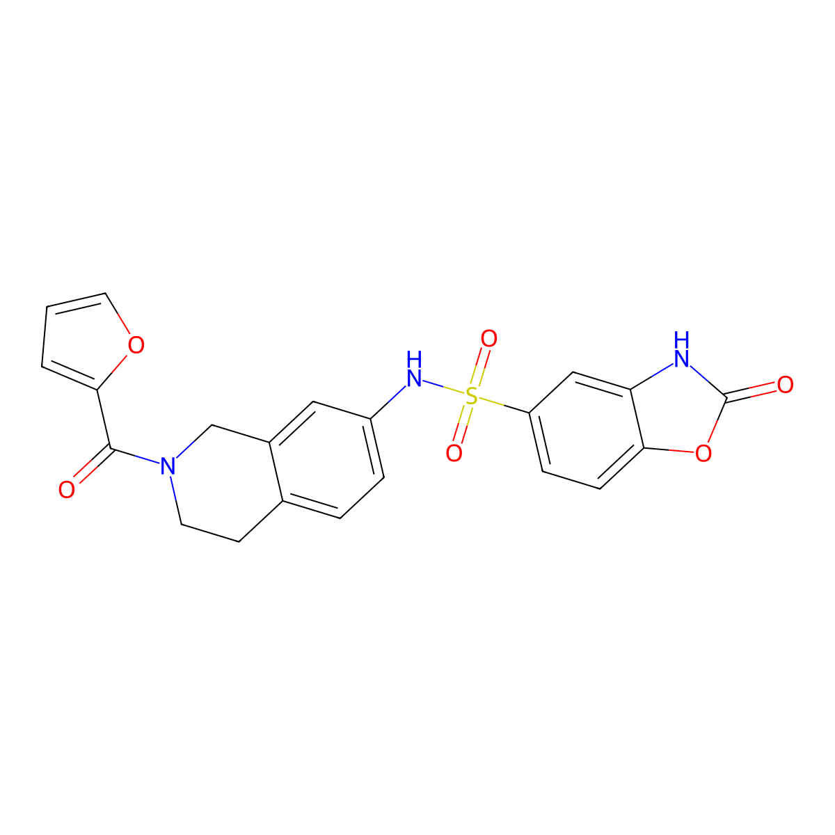N-(2-(furan-2-carbonyl)-1,2,3,4-tetrahydroisoquinolin-7-yl)-2-oxo-2,3-dihydrobenzo[d]oxazole-5-sulfonamide molecular structure, CAS 1428367-01-4