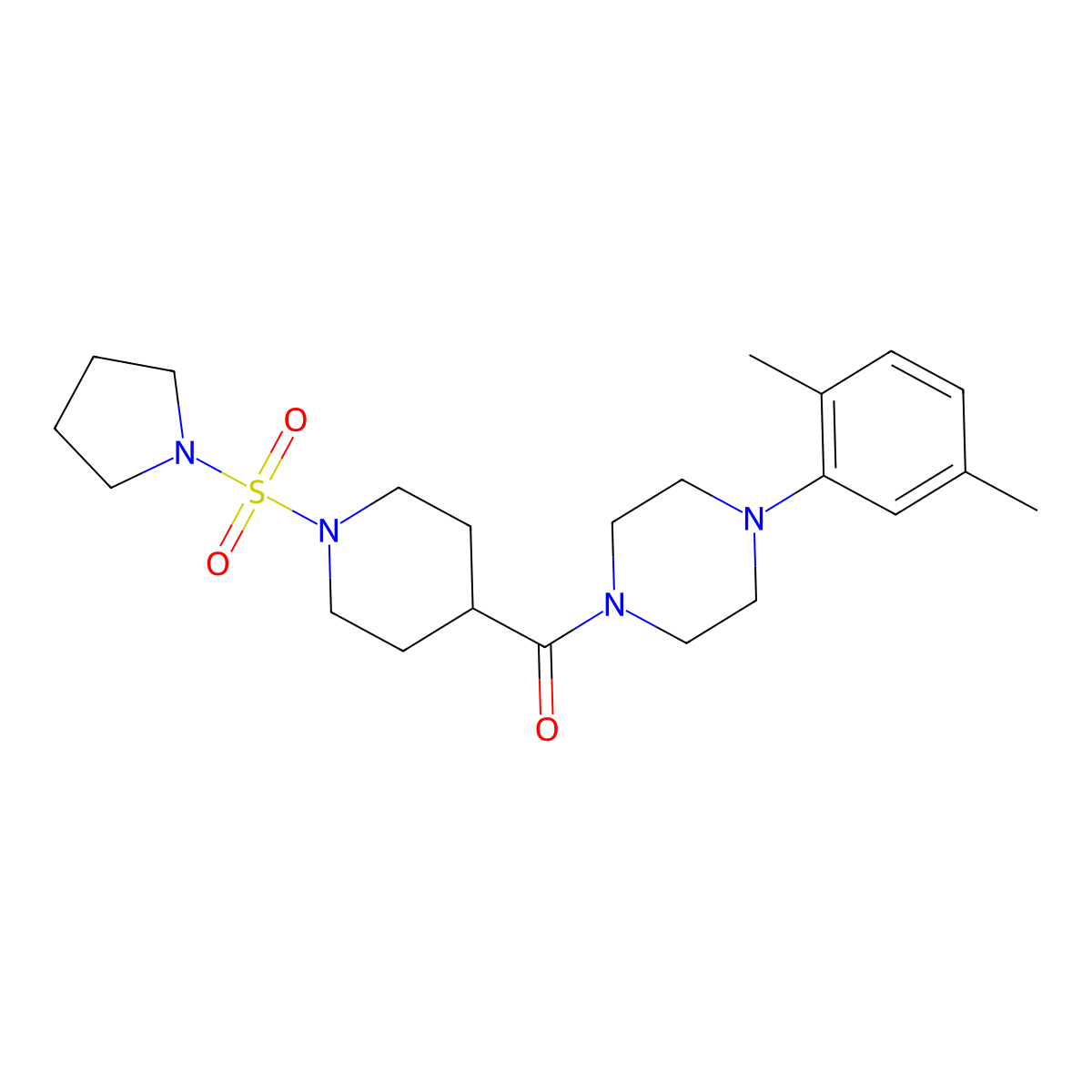 (4-(2,5-Dimethylphenyl)piperazin-1-yl)(1-(pyrrolidin-1-ylsulfonyl)piperidin-4-yl)methanone molecular structure, CAS 1428367-03-6