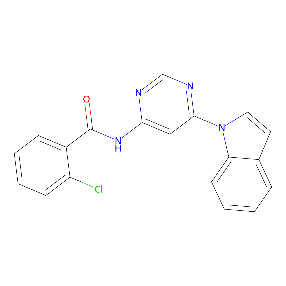 N-(6-(1H-indol-1-yl)pyrimidin-4-yl)-2-chlorobenzamide molecular structure, CAS 1428367-07-0