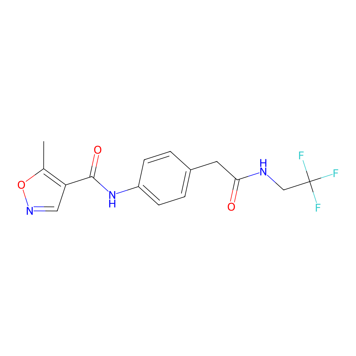 5-methyl-N-(4-(2-oxo-2-((2,2,2-trifluoroethyl)amino)ethyl)phenyl)isoxazole-4-carboxamide molecular structure, CAS 1428367-08-1