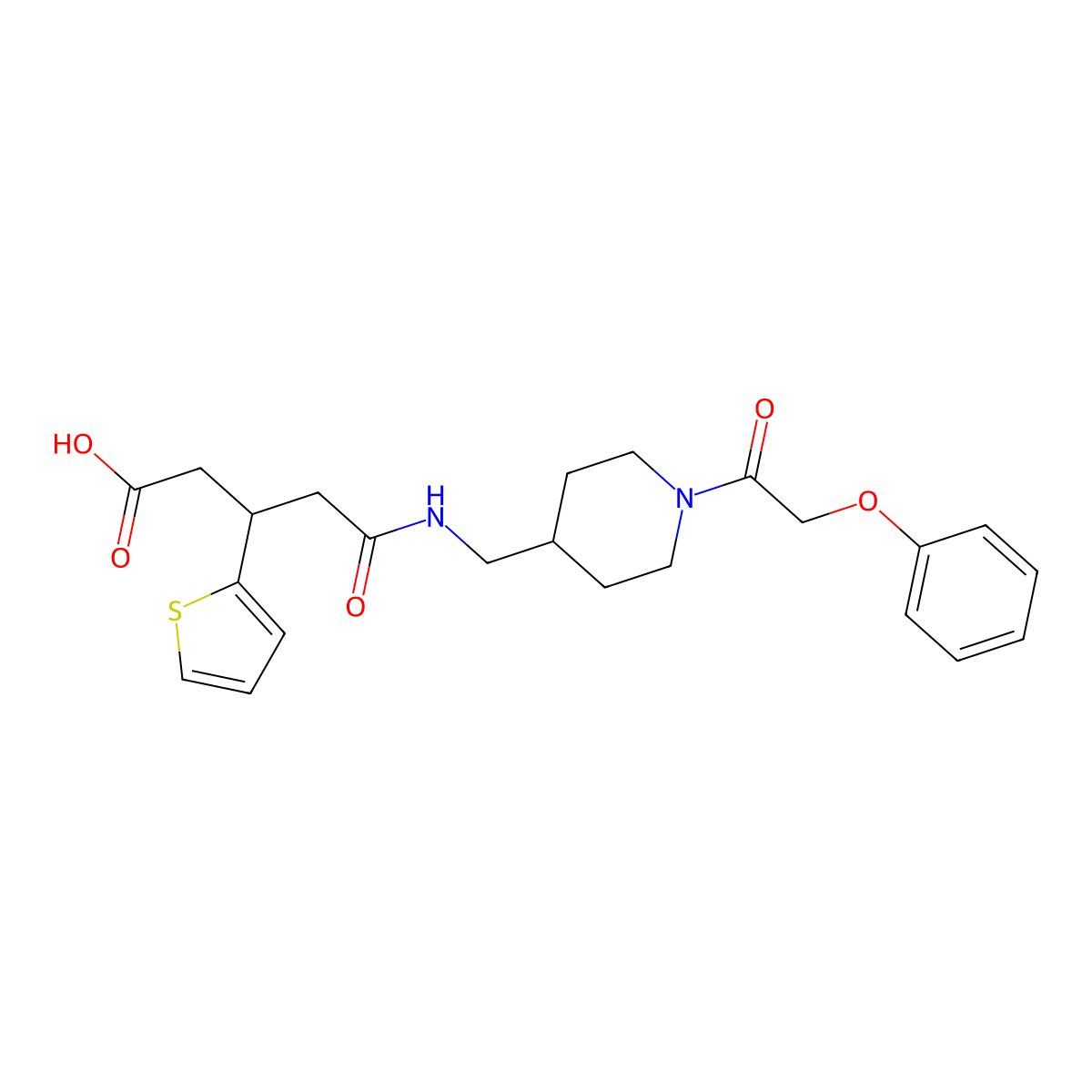 5-Oxo-5-(((1-(2-phenoxyacetyl)piperidin-4-yl)methyl)amino)-3-(thiophen-2-yl)pentanoic acid molecular structure, CAS 1428367-11-6
