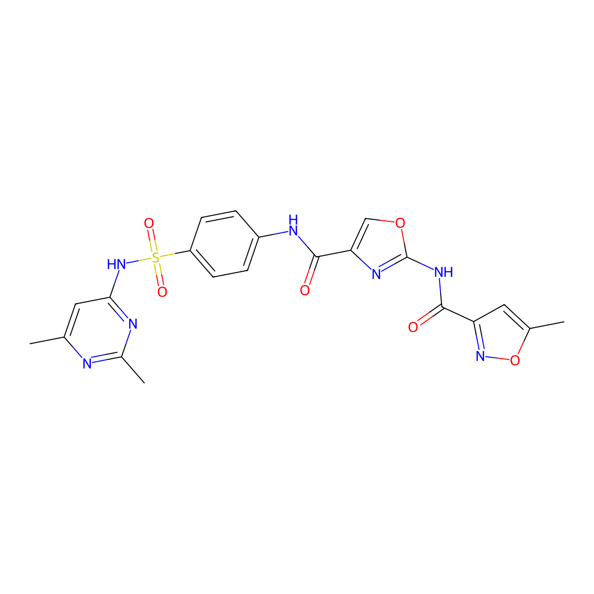 N-(4-((4-(N-(2,6-dimethylpyrimidin-4-yl)sulfamoyl)phenyl)carbamoyl)oxazol-2-yl)-5-methylisoxazole-3-carboxamide molecular structure, CAS 1428367-13-8