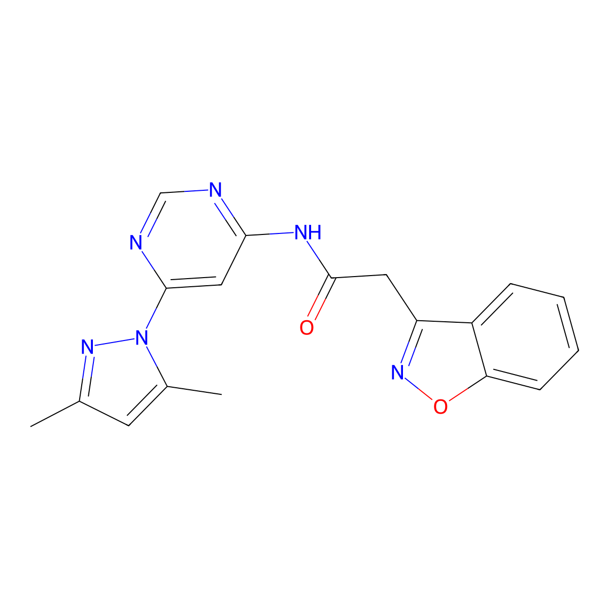 2-(benzo[d]isoxazol-3-yl)-N-(6-(3,5-dimethyl-1H-pyrazol-1-yl)pyrimidin-4-yl)acetamide molecular structure, CAS 1428367-14-9