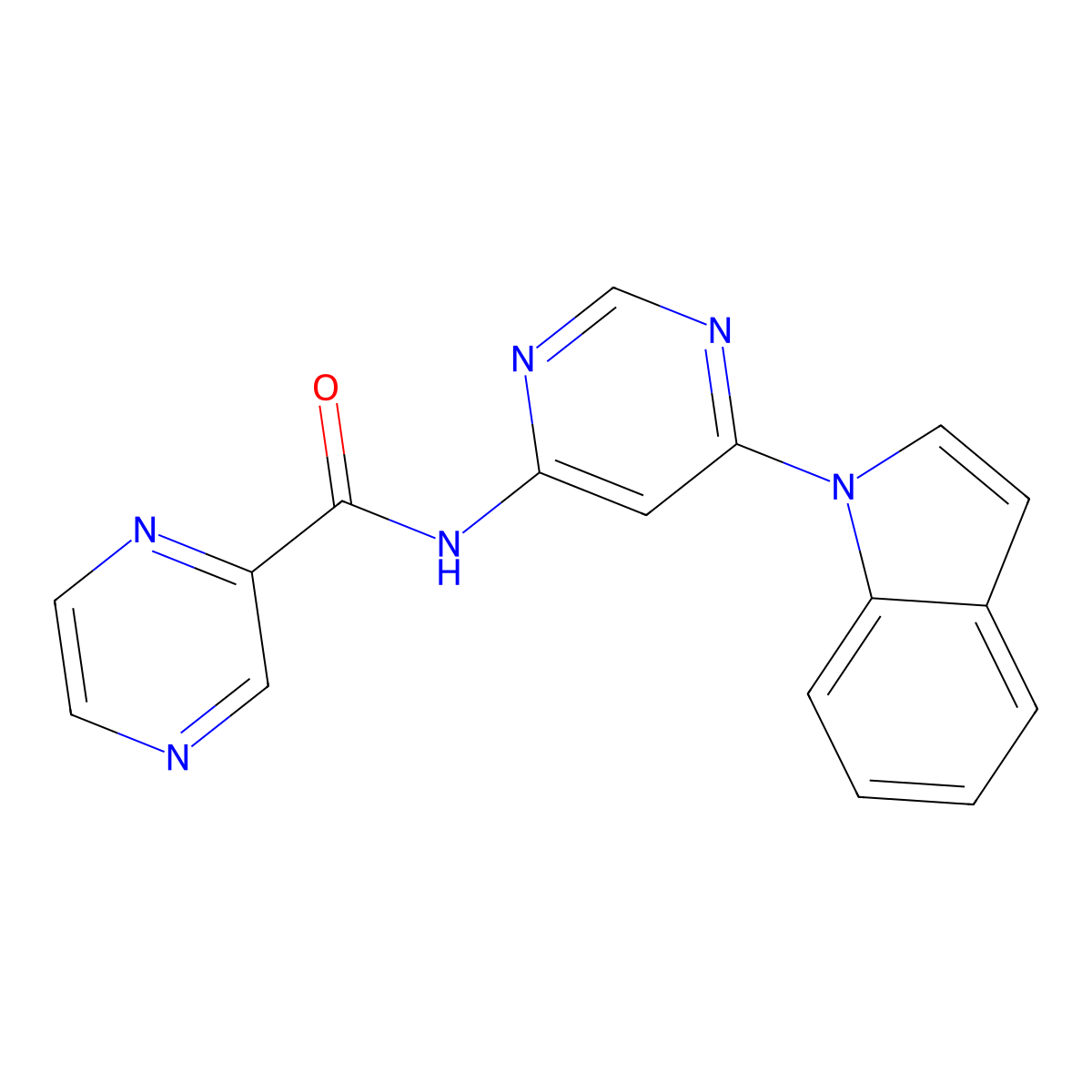 N-[6-(1H-indol-1-yl)pyrimidin-4-yl]pyrazine-2-carboxamide molecular structure, CAS 1428367-16-1