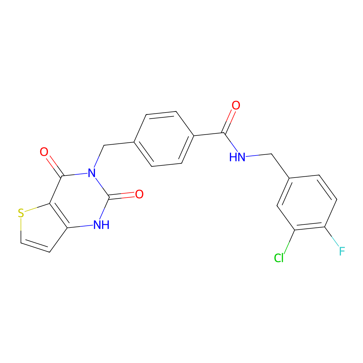 N-(3-chloro-4-fluorobenzyl)-4-((2,4-dioxo-1,2-dihydrothieno[3,2-d]pyrimidin-3(4H)-yl)methyl)benzamide molecular structure, CAS 1428367-30-9