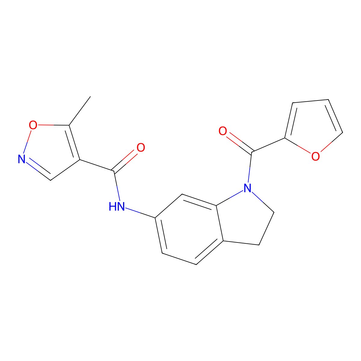 N-(1-(furan-2-carbonyl)indolin-6-yl)-5-methylisoxazole-4-carboxamide molecular structure, CAS 1428367-35-4