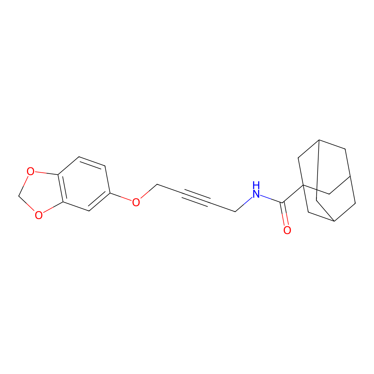 N-[4-(2H-1,3-benzodioxol-5-yloxy)but-2-yn-1-yl]adamantane-1-carboxamide molecular structure, CAS 1428367-37-6