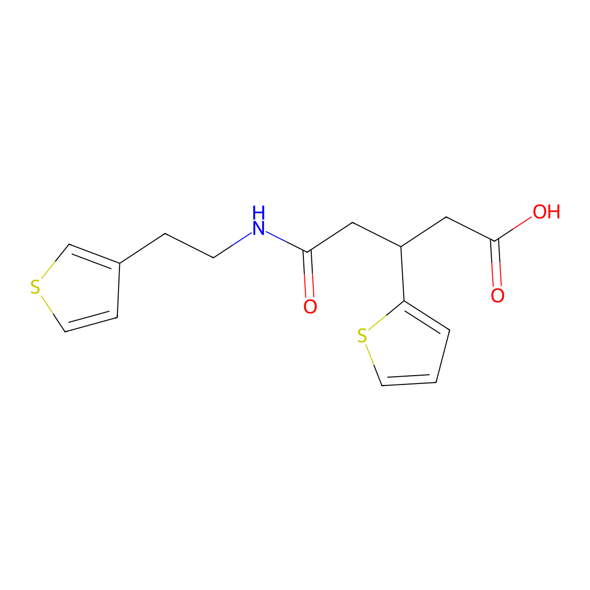 5-Oxo-3-(thiophen-2-yl)-5-((2-(thiophen-3-yl)ethyl)amino)pentanoic acid molecular structure, CAS 1428367-38-7