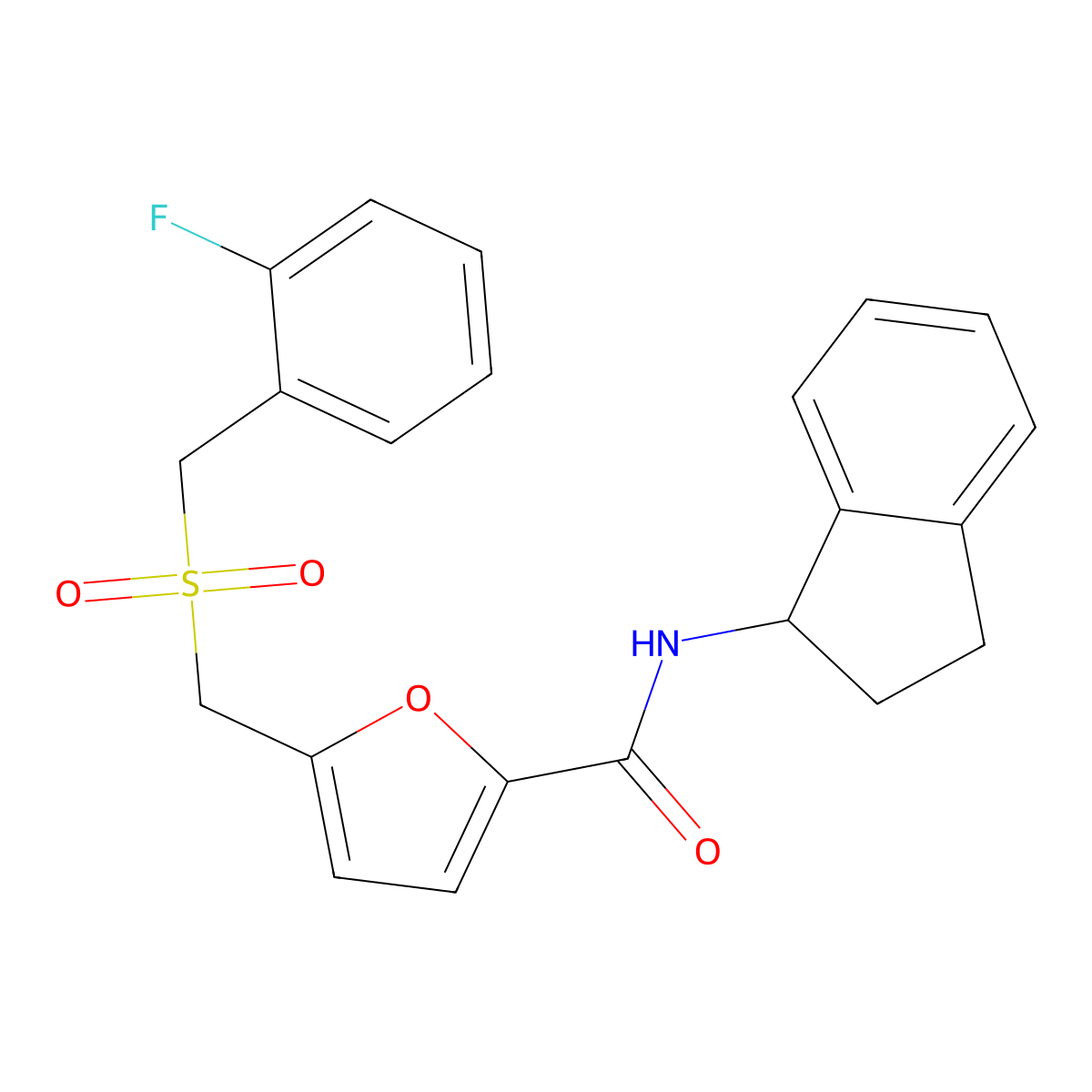 N-(2,3-dihydro-1H-inden-1-yl)-5-(((2-fluorobenzyl)sulfonyl)methyl)furan-2-carboxamide molecular structure, CAS 1428367-40-1