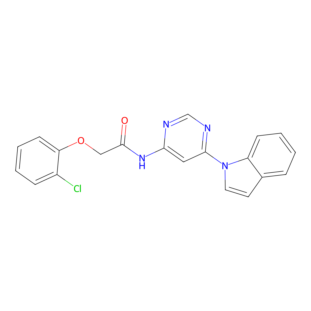 N-(6-(1H-indol-1-yl)pyrimidin-4-yl)-2-(2-chlorophenoxy)acetamide molecular structure, CAS 1428367-45-6