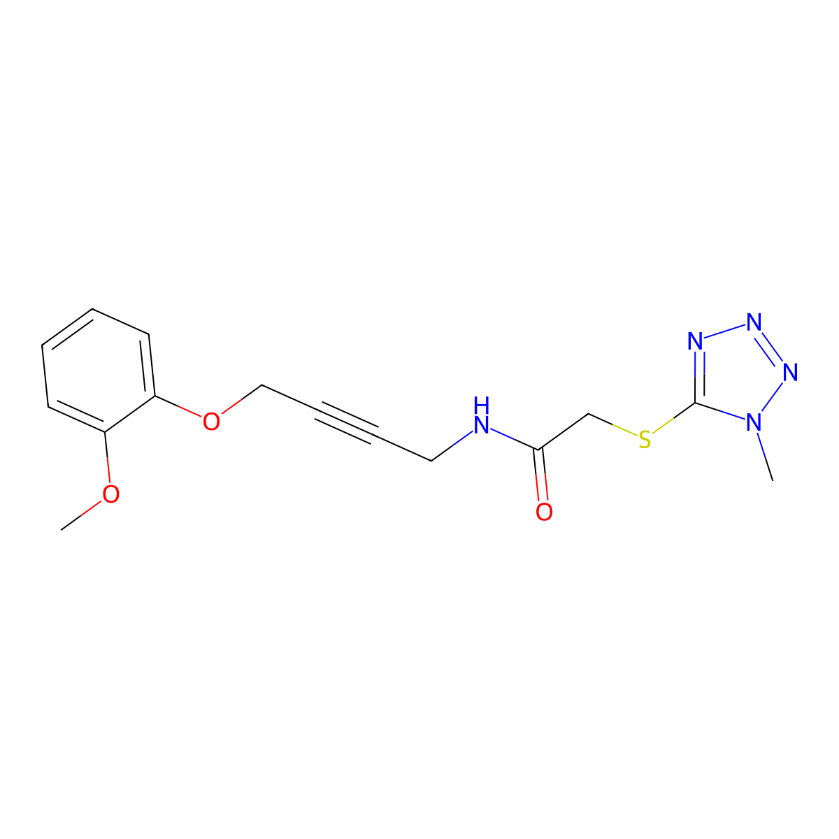 N-(4-(2-methoxyphenoxy)but-2-yn-1-yl)-2-((1-methyl-1H-tetrazol-5-yl)thio)acetamide molecular structure, CAS 1428367-49-0