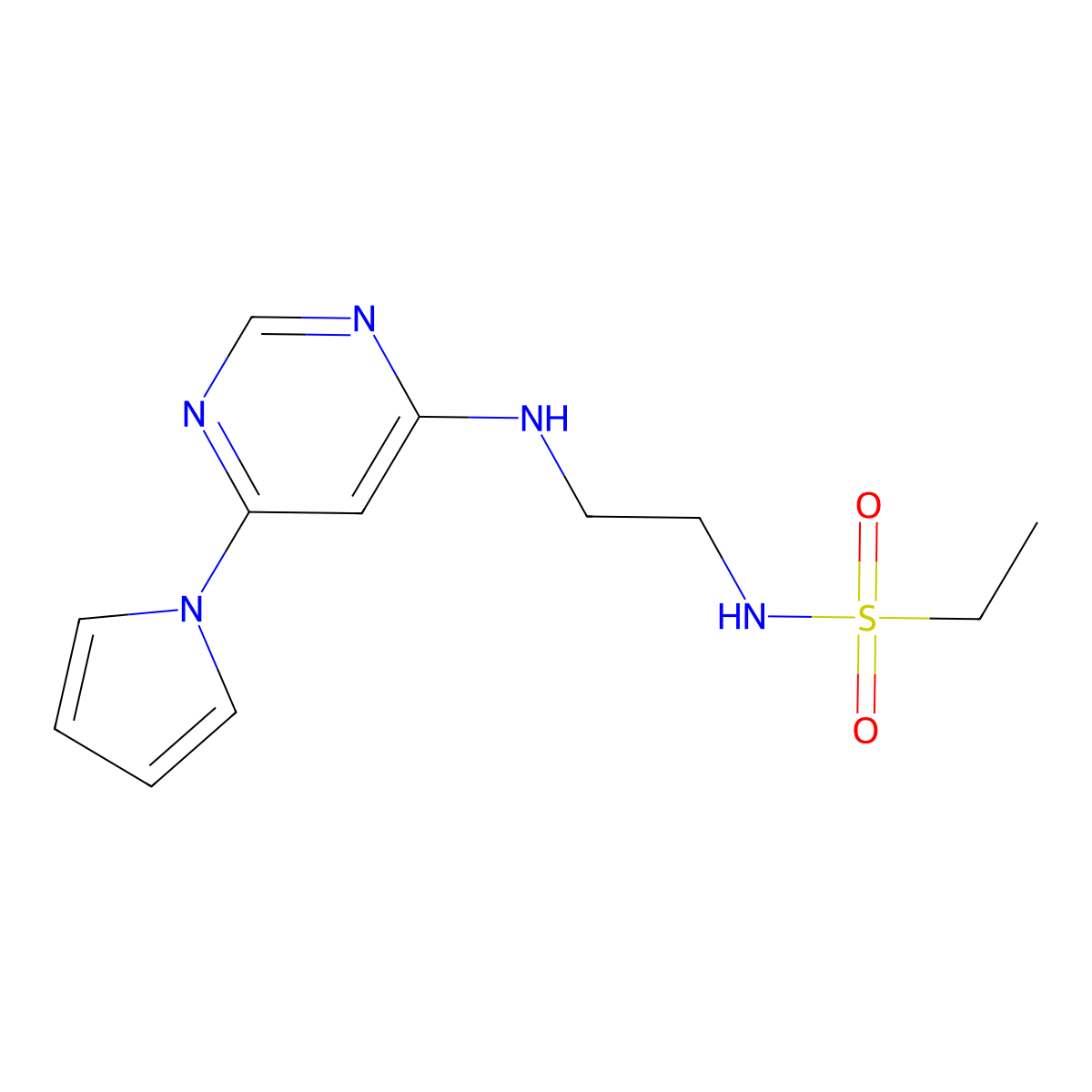 N-(2-((6-(1H-pyrrol-1-yl)pyrimidin-4-yl)amino)ethyl)ethanesulfonamide molecular structure, CAS 1428367-50-3