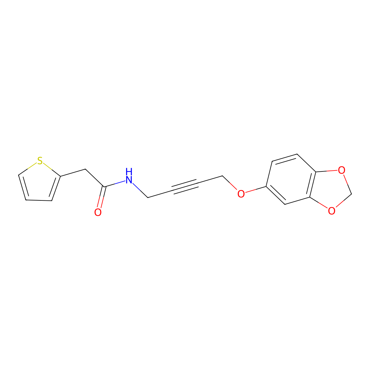 N-(4-(benzo[d][1,3]dioxol-5-yloxy)but-2-yn-1-yl)-2-(thiophen-2-yl)acetamide molecular structure, CAS 1428367-54-7