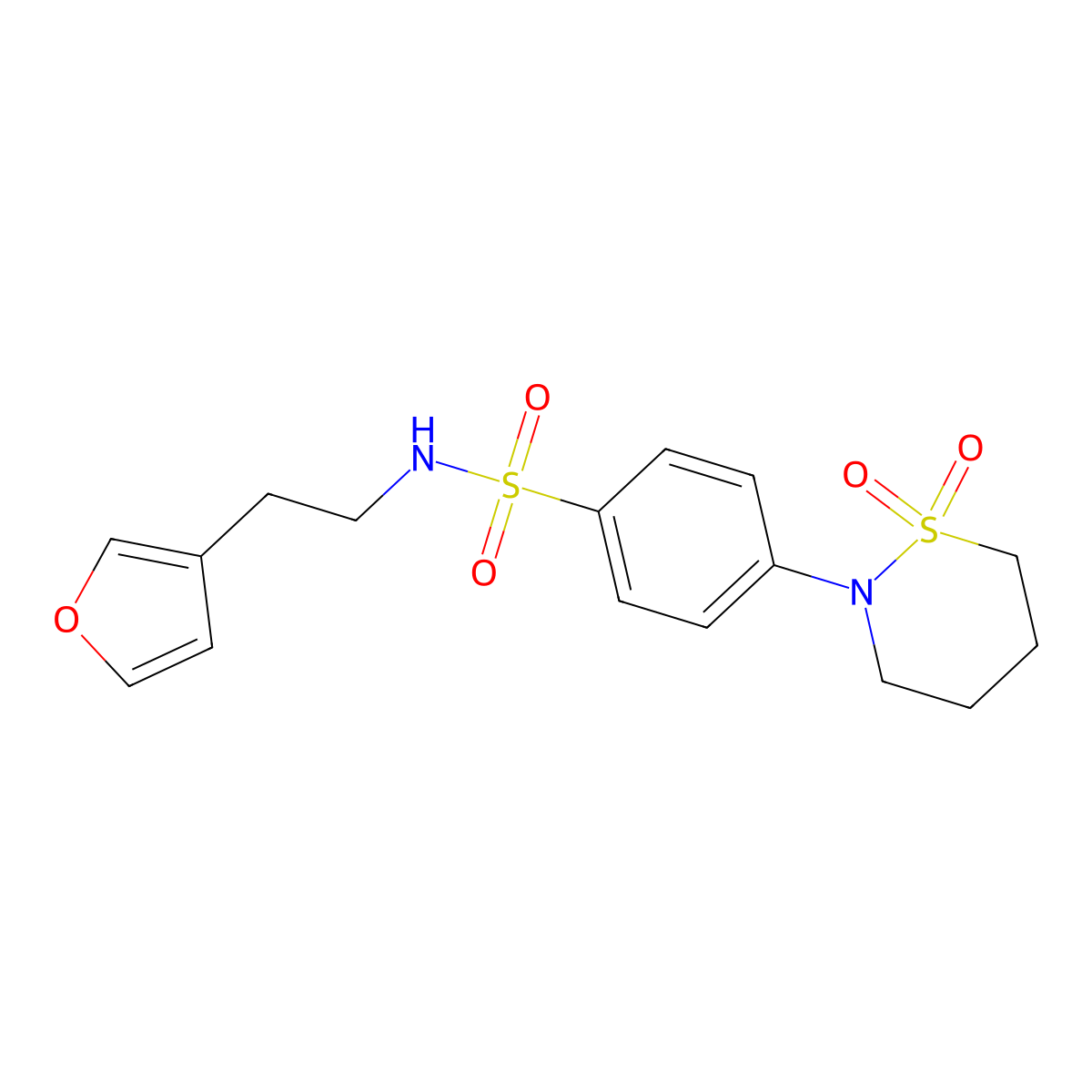4-(1,1-dioxido-1,2-thiazinan-2-yl)-N-(2-(furan-3-yl)ethyl)benzenesulfonamide molecular structure, CAS 1428367-57-0