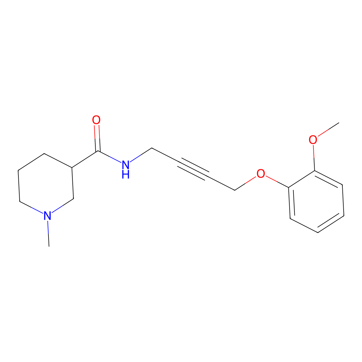 N-(4-(2-methoxyphenoxy)but-2-yn-1-yl)-1-methylpiperidine-3-carboxamide molecular structure, CAS 1428367-59-2