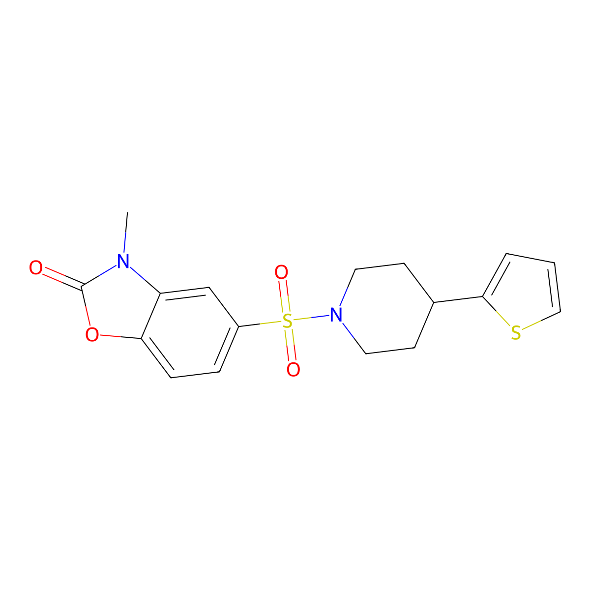 3-methyl-5-((4-(thiophen-2-yl)piperidin-1-yl)sulfonyl)benzo[d]oxazol-2(3H)-one molecular structure, CAS 1428367-64-9