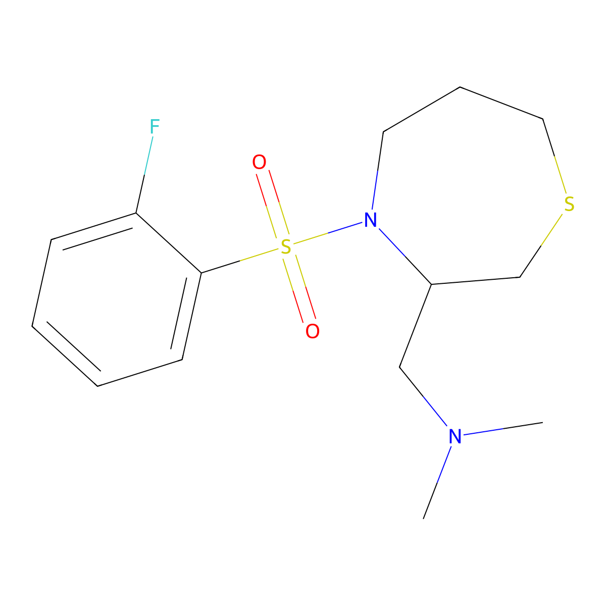 1-(4-((2-fluorophenyl)sulfonyl)-1,4-thiazepan-3-yl)-N,N-dimethylmethanamine molecular structure, CAS 1428367-66-1