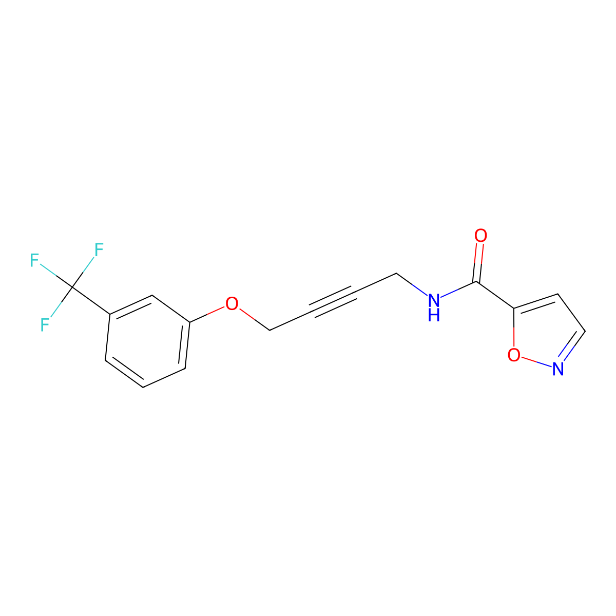N-(4-(3-(trifluoromethyl)phenoxy)but-2-yn-1-yl)isoxazole-5-carboxamide molecular structure, CAS 1428370-63-1