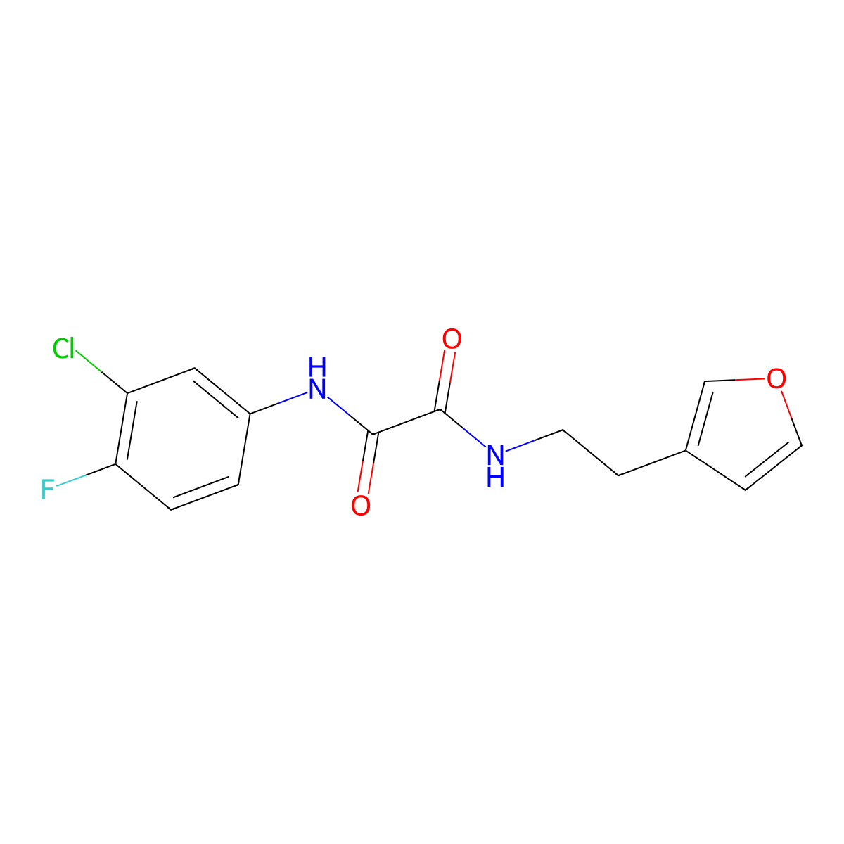 N1-(3-chloro-4-fluorophenyl)-N2-(2-(furan-3-yl)ethyl)oxalamide molecular structure, CAS 1428370-66-4