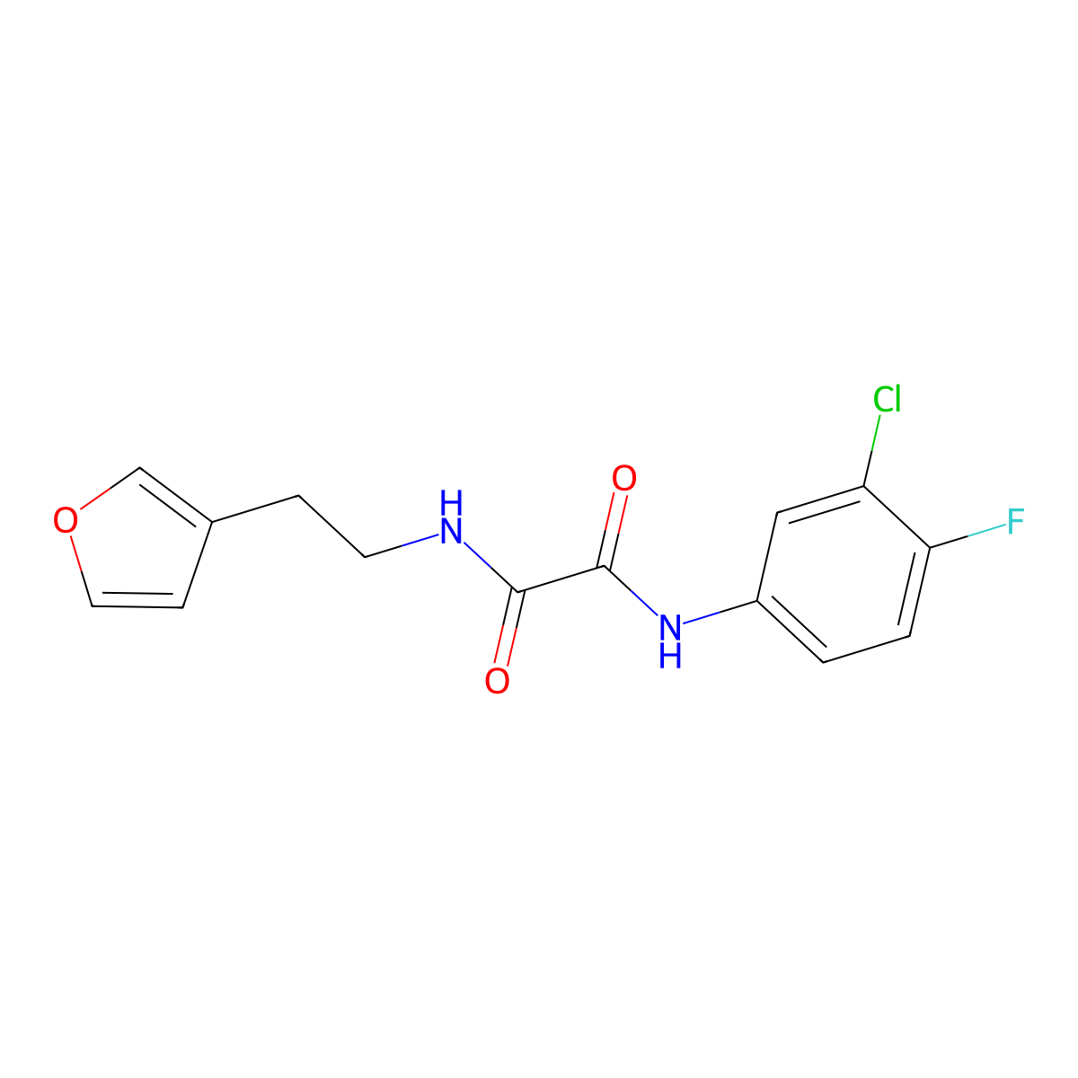 N1-(3-chloro-4-fluorophenyl)-N2-(2-(furan-3-yl)ethyl)oxalamide molecular structure, CAS 1428370-66-4