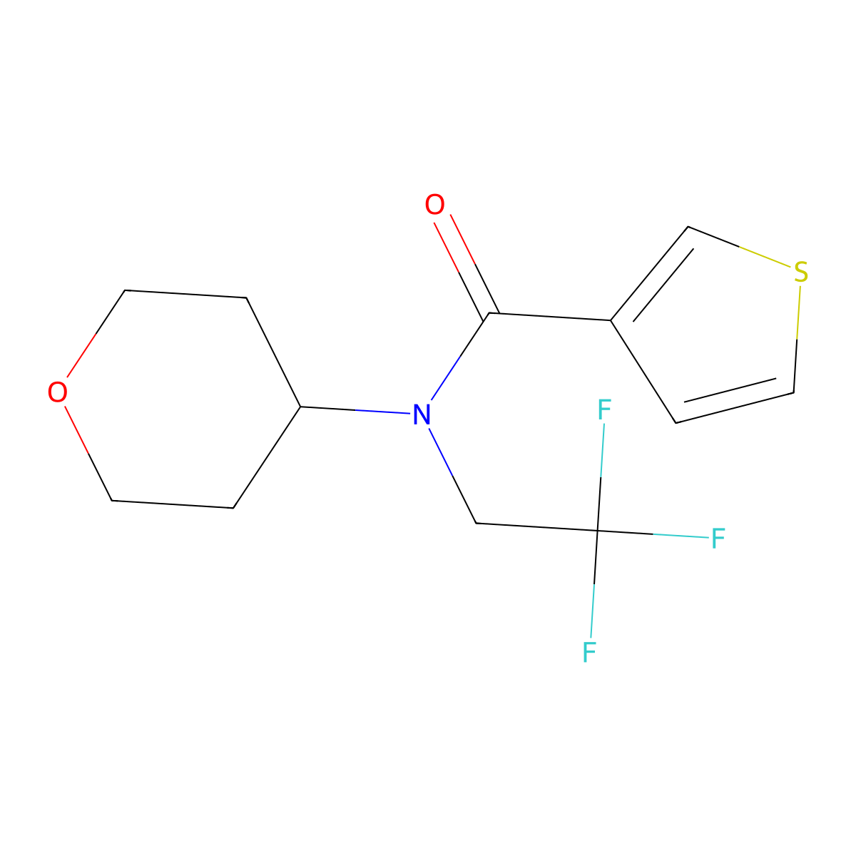 N-(tetrahydro-2H-pyran-4-yl)-N-(2,2,2-trifluoroethyl)thiophene-3-carboxamide molecular structure, CAS 1428370-67-5