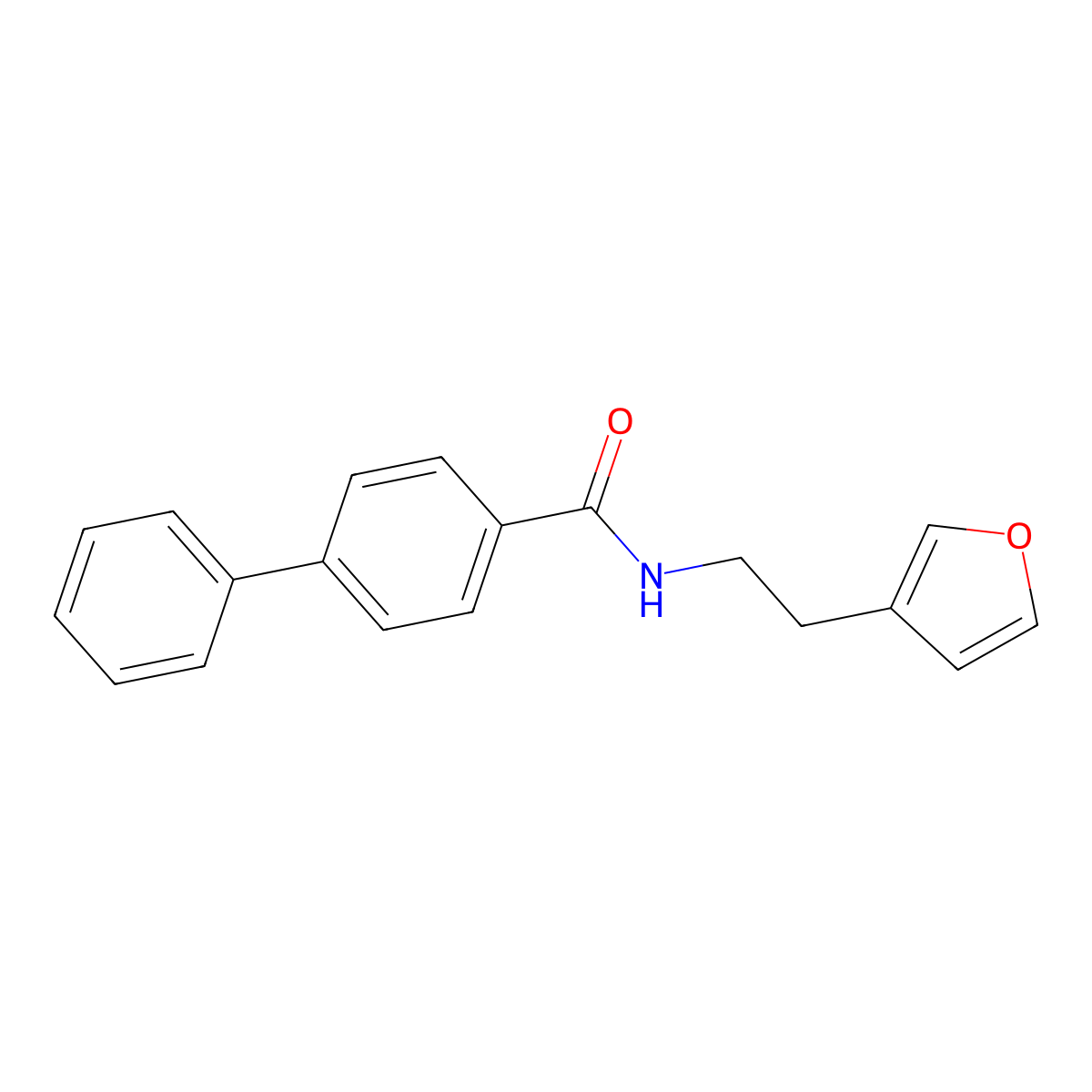 N-(2-(furan-3-yl)ethyl)-[1,1'-biphenyl]-4-carboxamide molecular structure, CAS 1428370-72-2