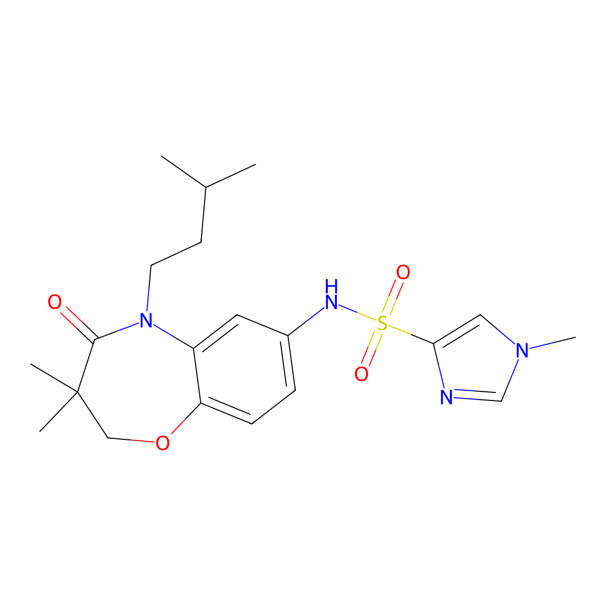 N-(5-isopentyl-3,3-dimethyl-4-oxo-2,3,4,5-tetrahydrobenzo[b][1,4]oxazepin-7-yl)-1-methyl-1H-imidazole-4-sulfonamide molecular structure, CAS 1428370-81-3