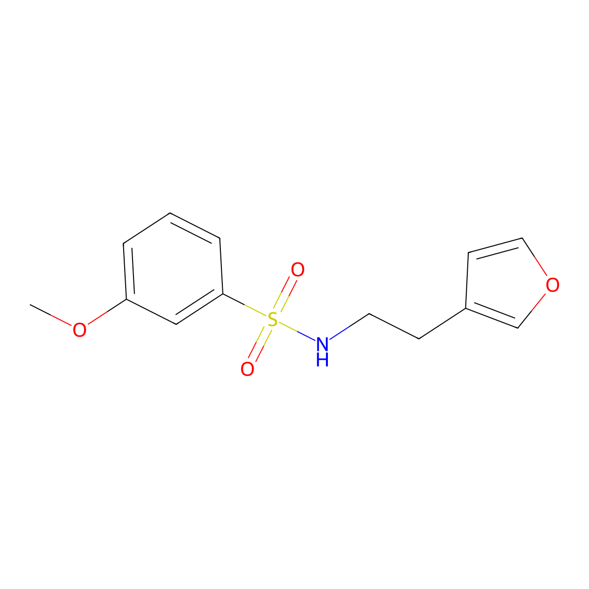 N-(2-(furan-3-yl)ethyl)-3-methoxybenzenesulfonamide molecular structure, CAS 1428370-82-4