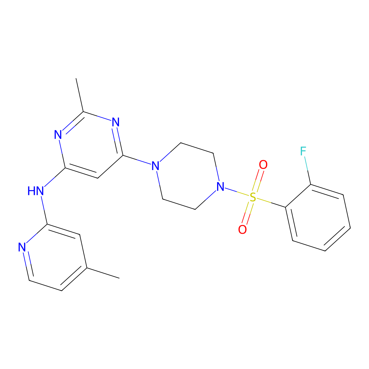 6-(4-((2-fluorophenyl)sulfonyl)piperazin-1-yl)-2-methyl-N-(4-methylpyridin-2-yl)pyrimidin-4-amine molecular structure, CAS 1428370-85-7