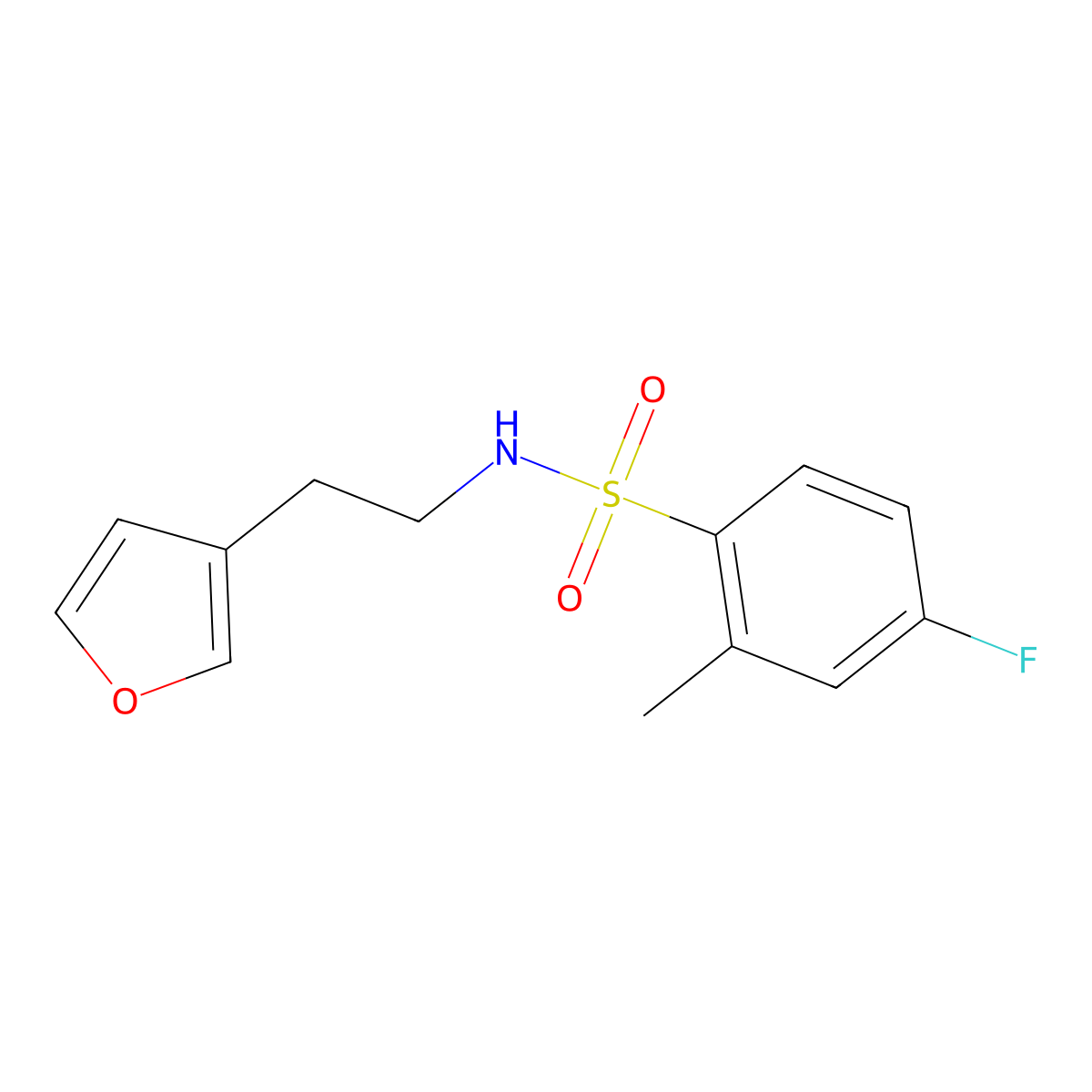 4-fluoro-N-(2-(furan-3-yl)ethyl)-2-methylbenzenesulfonamide molecular structure, CAS 1428370-88-0