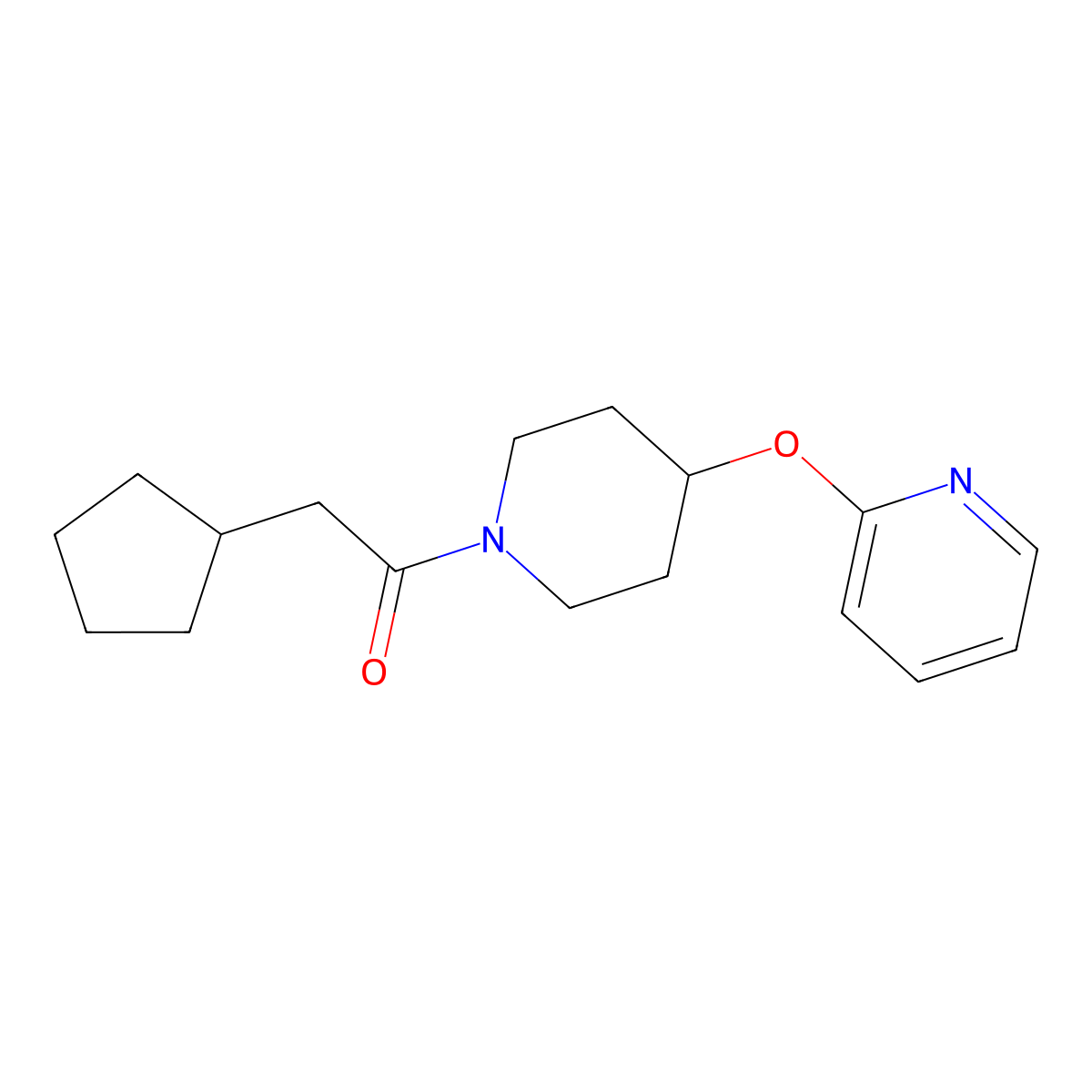 2-Cyclopentyl-1-(4-(pyridin-2-yloxy)piperidin-1-yl)ethanone molecular structure, CAS 1428370-95-9