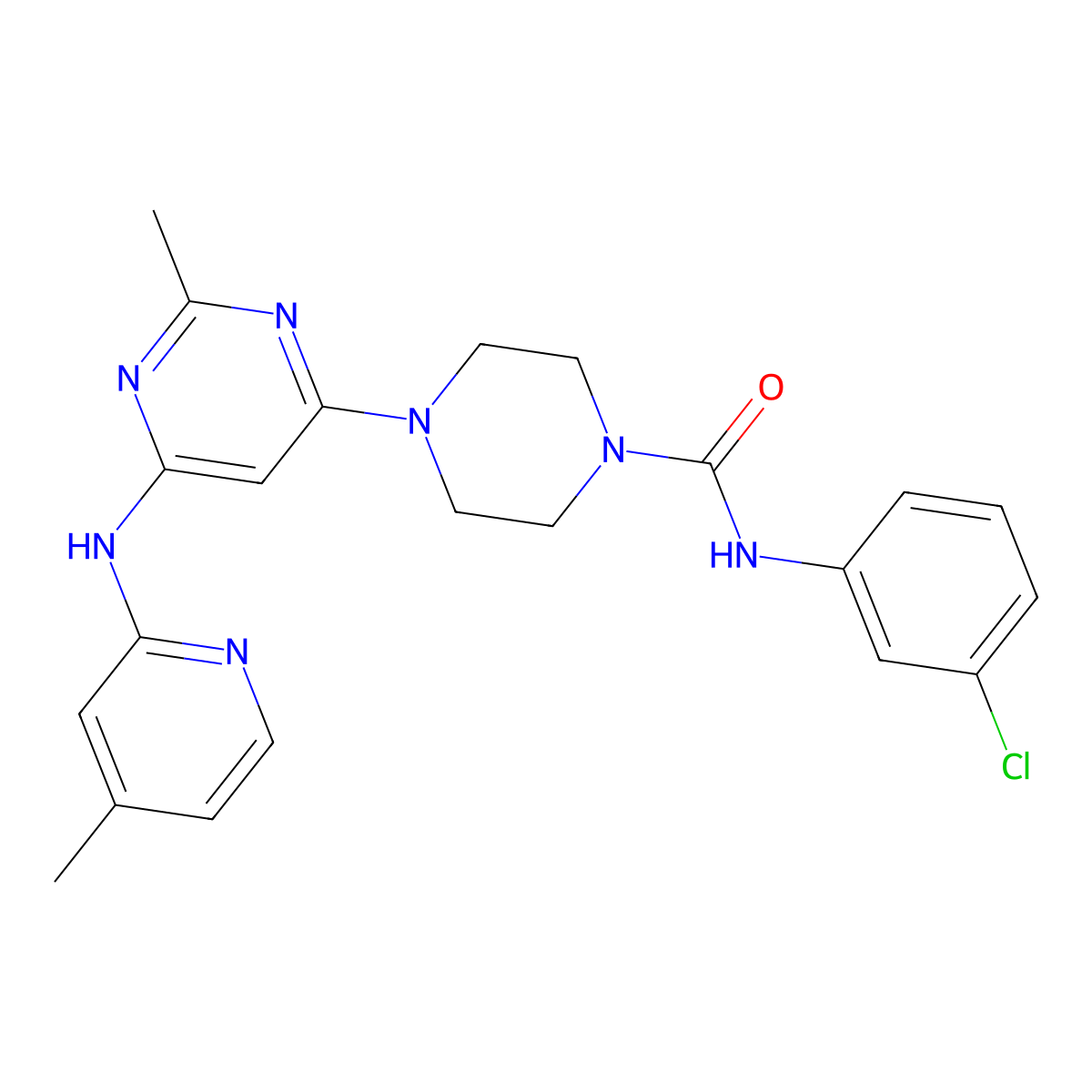 N-(3-chlorophenyl)-4-(2-methyl-6-((4-methylpyridin-2-yl)amino)pyrimidin-4-yl)piperazine-1-carboxamide molecular structure, CAS 1428371-04-3