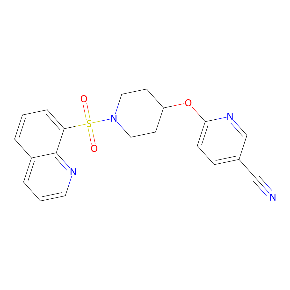 6-((1-(Quinolin-8-ylsulfonyl)piperidin-4-yl)oxy)nicotinonitrile molecular structure, CAS 1428371-13-4