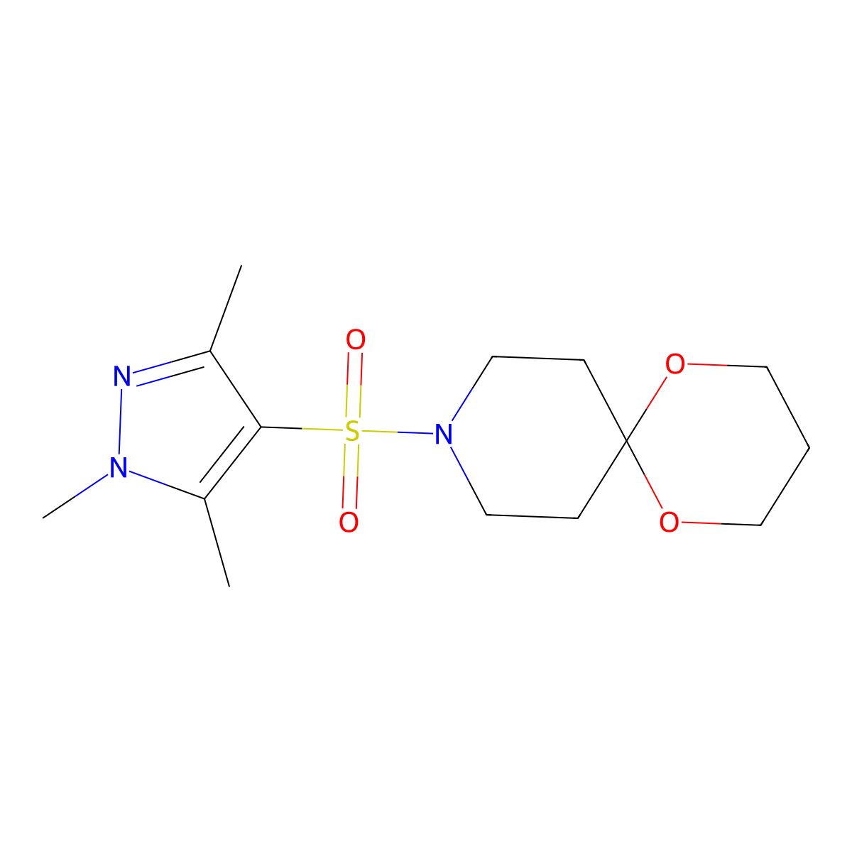 9-((1,3,5-trimethyl-1H-pyrazol-4-yl)sulfonyl)-1,5-dioxa-9-azaspiro[5.5]undecane molecular structure, CAS 1428371-17-8