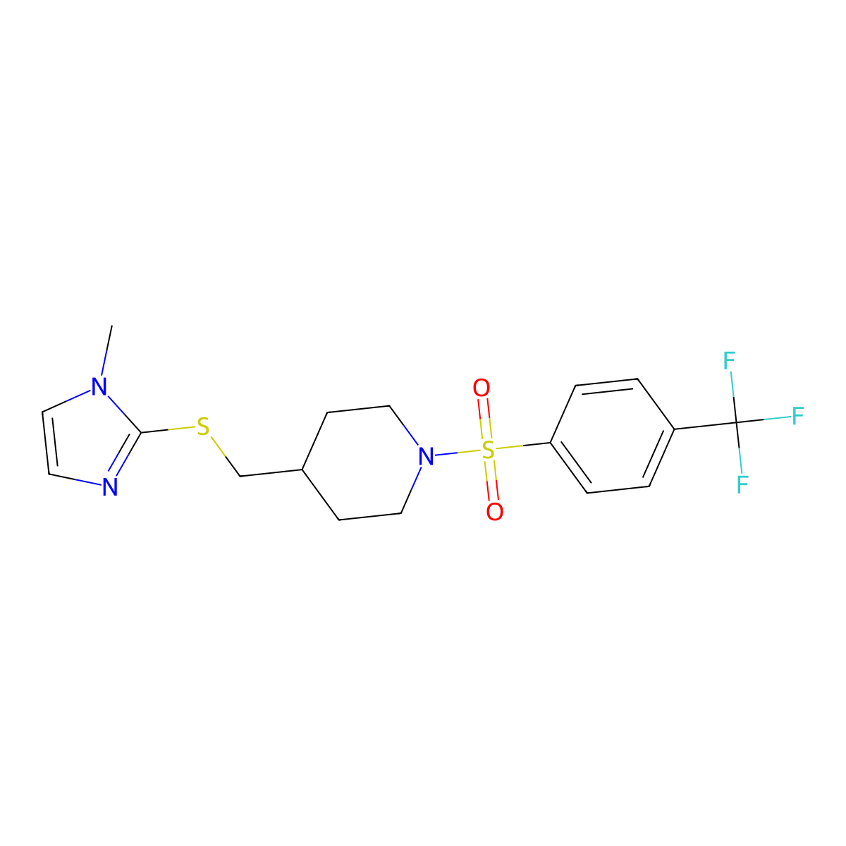 4-(((1-methyl-1H-imidazol-2-yl)thio)methyl)-1-((4-(trifluoromethyl)phenyl)sulfonyl)piperidine molecular structure, CAS 1428371-18-9