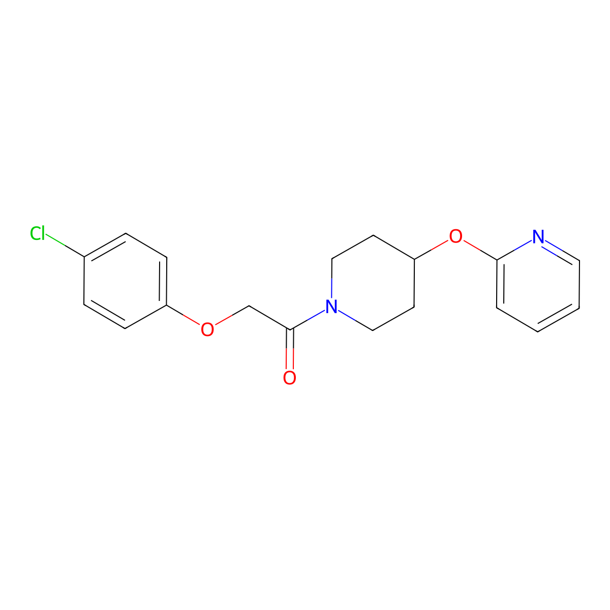2-(4-Chlorophenoxy)-1-(4-(pyridin-2-yloxy)piperidin-1-yl)ethanone molecular structure, CAS 1428371-21-4