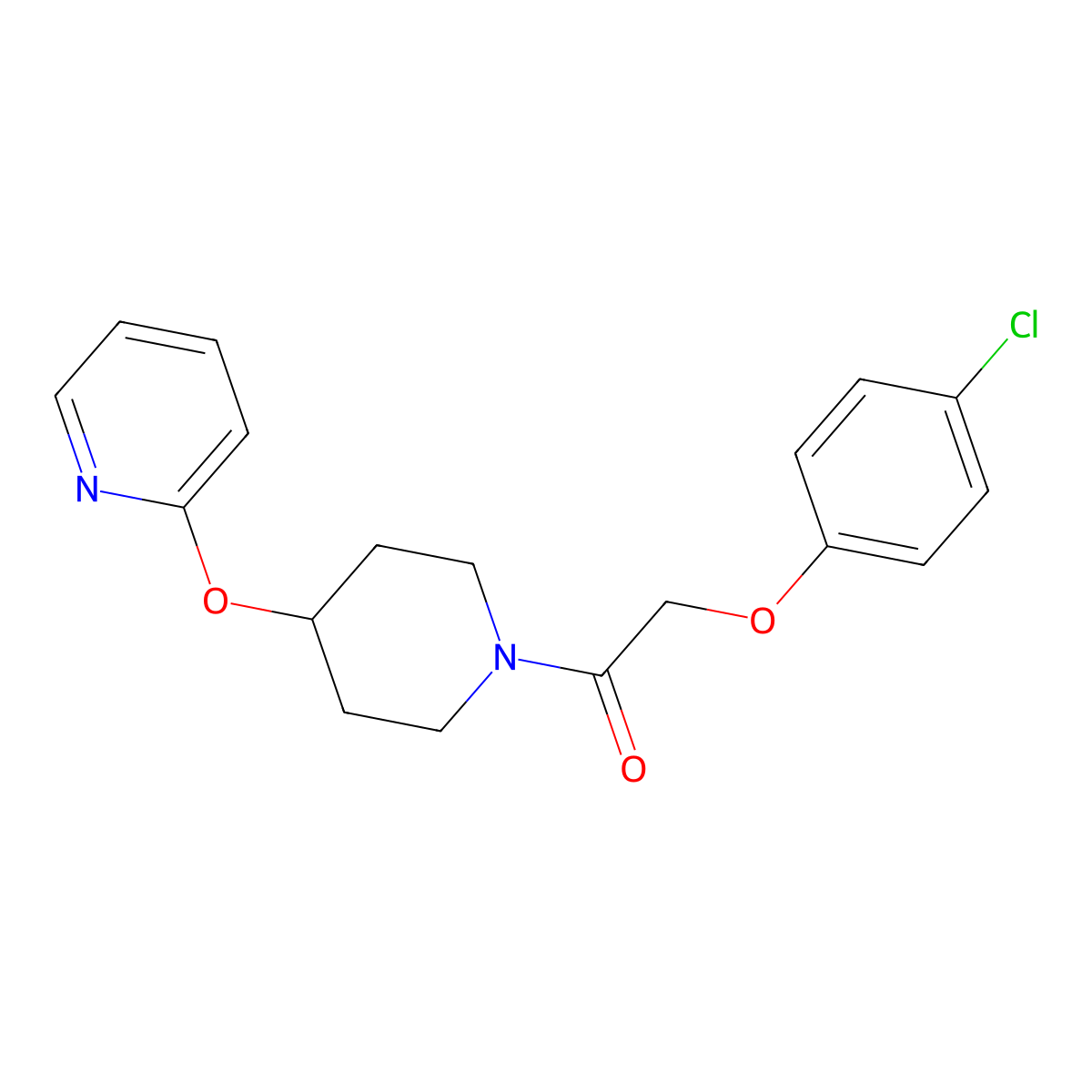 2-(4-Chlorophenoxy)-1-(4-(pyridin-2-yloxy)piperidin-1-yl)ethanone molecular structure, CAS 1428371-21-4