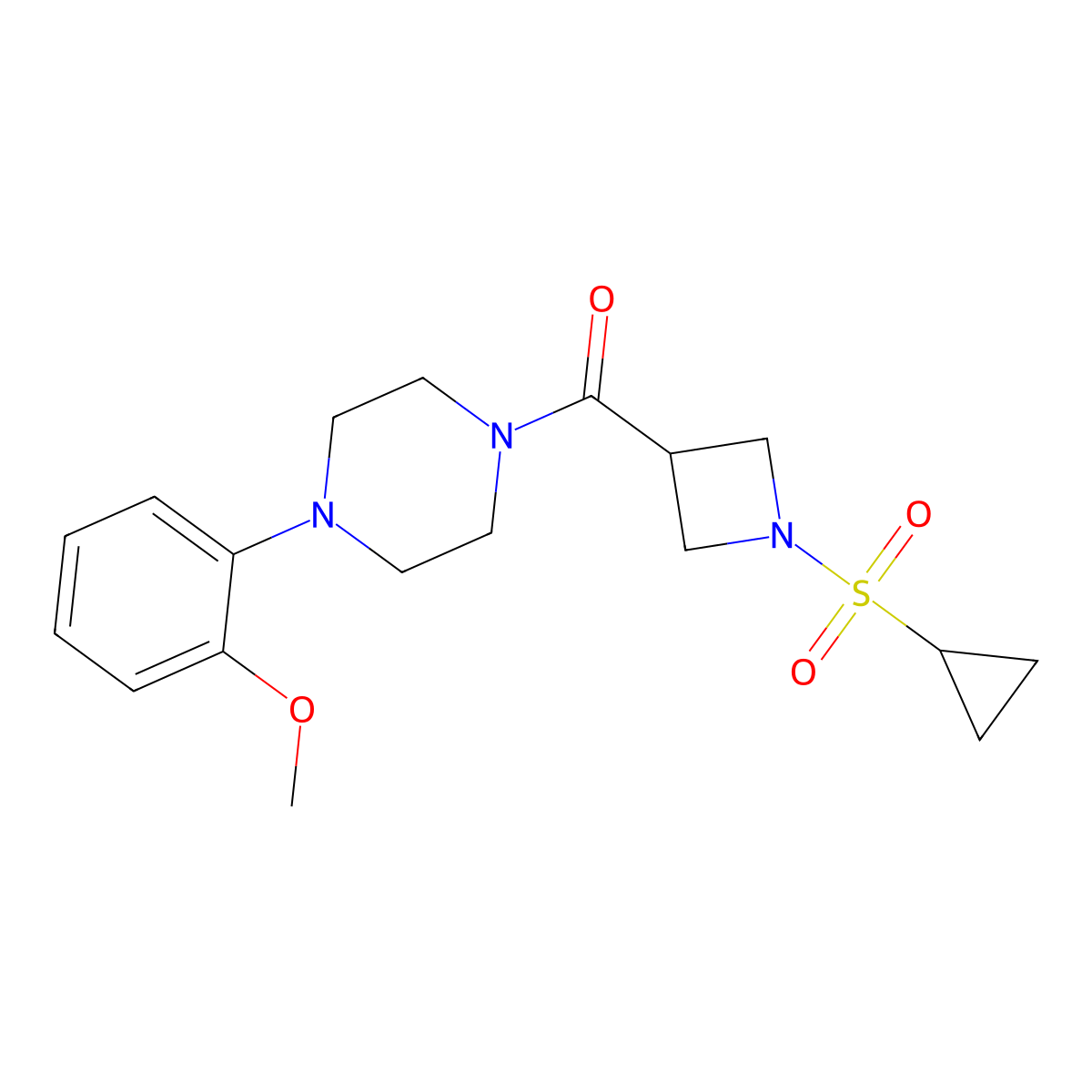 (1-(Cyclopropylsulfonyl)azetidin-3-yl)(4-(2-methoxyphenyl)piperazin-1-yl)methanone molecular structure, CAS 1428371-27-0