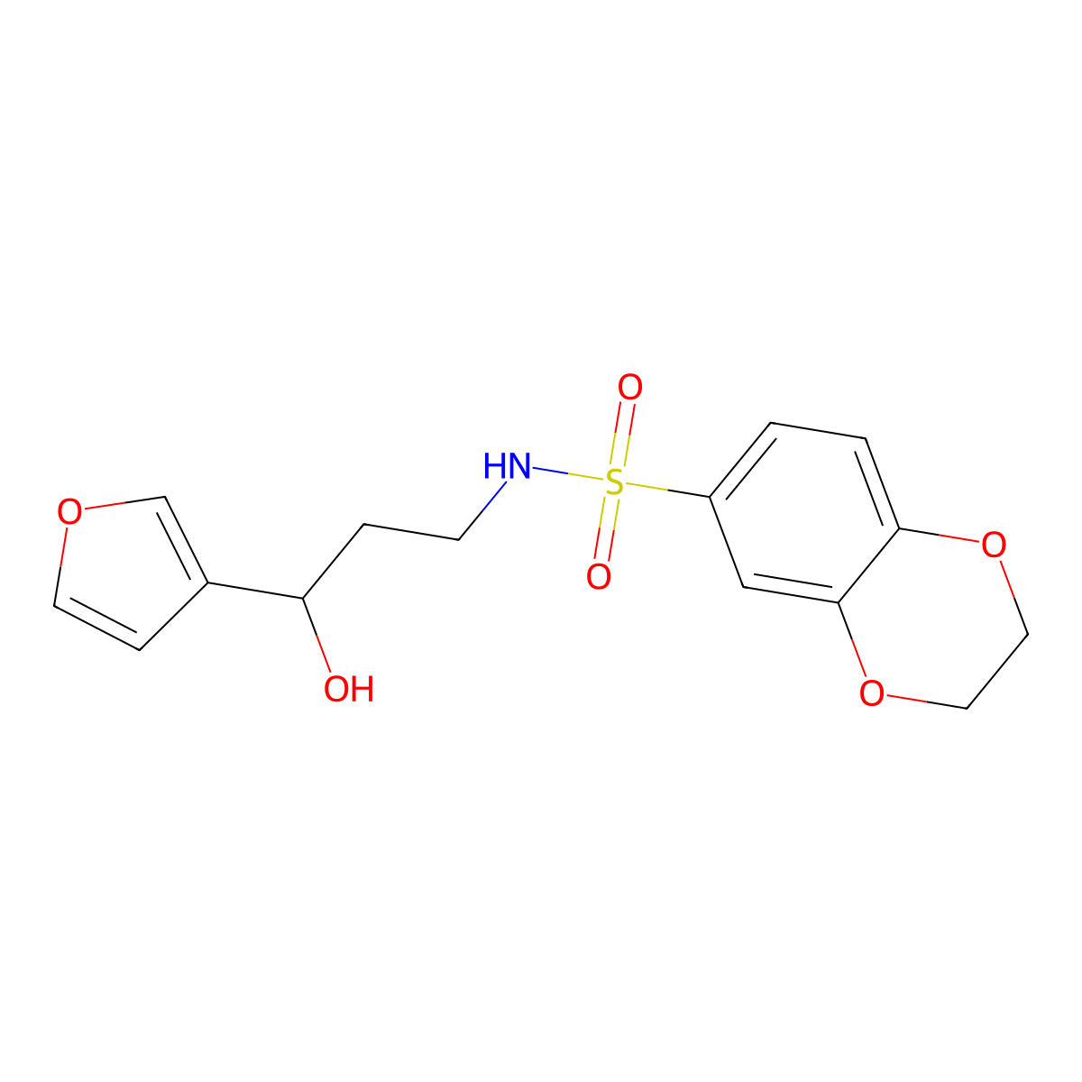 N-(3-(furan-3-yl)-3-hydroxypropyl)-2,3-dihydrobenzo[b][1,4]dioxine-6-sulfonamide molecular structure, CAS 1428371-28-1