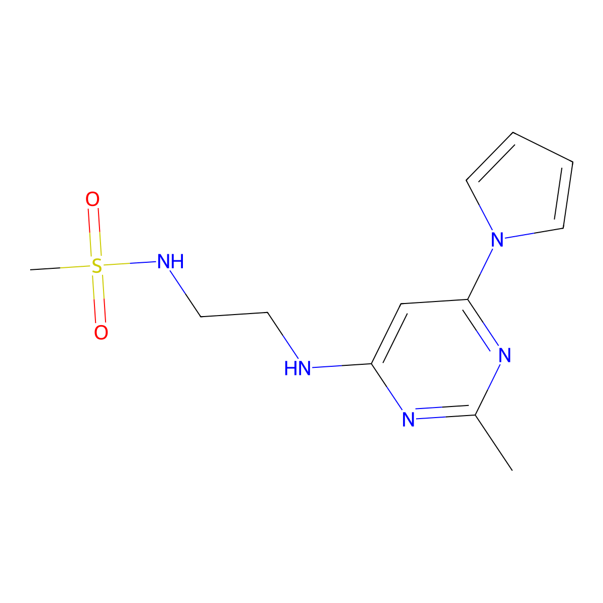 N-(2-((2-methyl-6-(1H-pyrrol-1-yl)pyrimidin-4-yl)amino)ethyl)methanesulfonamide molecular structure, CAS 1428371-32-7