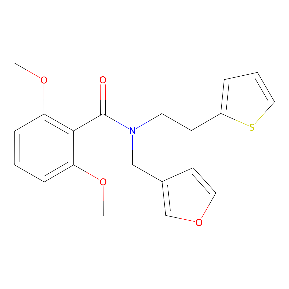 N-(furan-3-ylmethyl)-2,6-dimethoxy-N-(2-(thiophen-2-yl)ethyl)benzamide molecular structure, CAS 1428371-35-0