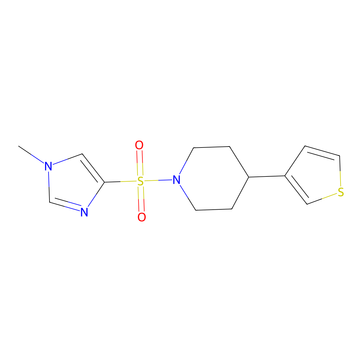 1-[(1-methyl-1H-imidazol-4-yl)sulfonyl]-4-(thiophen-3-yl)piperidine molecular structure, CAS 1428371-36-1