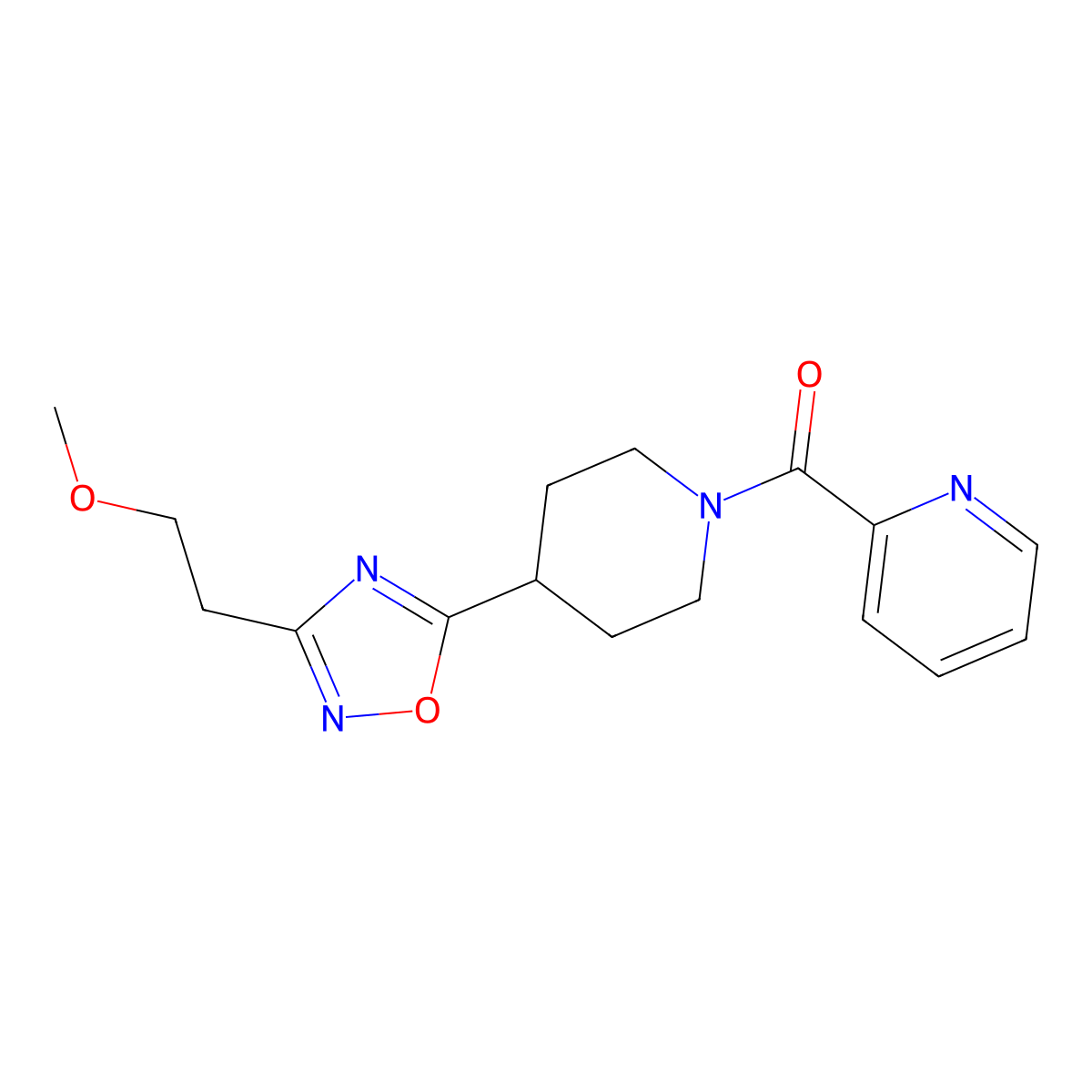 (4-(3-(2-Methoxyethyl)-1,2,4-oxadiazol-5-yl)piperidin-1-yl)(pyridin-2-yl)methanone molecular structure, CAS 1428371-38-3