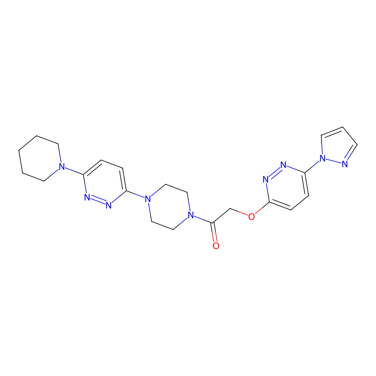 2-((6-(1H-pyrazol-1-yl)pyridazin-3-yl)oxy)-1-(4-(6-(piperidin-1-yl)pyridazin-3-yl)piperazin-1-yl)ethanone molecular structure, CAS 1428371-40-7