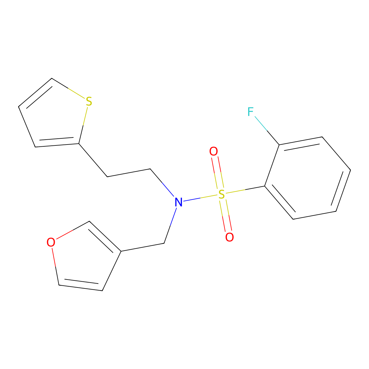 2-fluoro-N-(furan-3-ylmethyl)-N-(2-(thiophen-2-yl)ethyl)benzenesulfonamide molecular structure, CAS 1428371-41-8